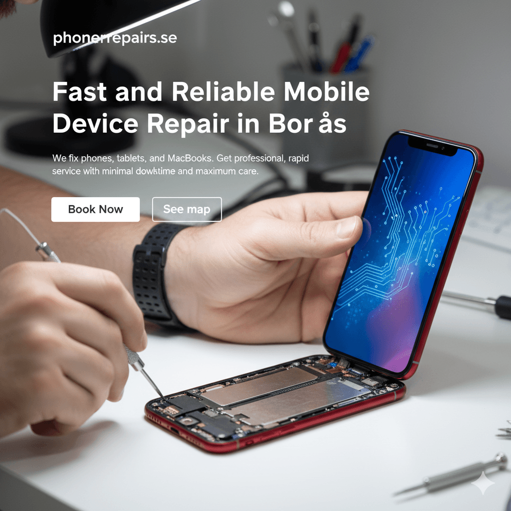 Professionell mobilreparation och skärmbyte på iPhone hos Phone Repairs i Borås.
